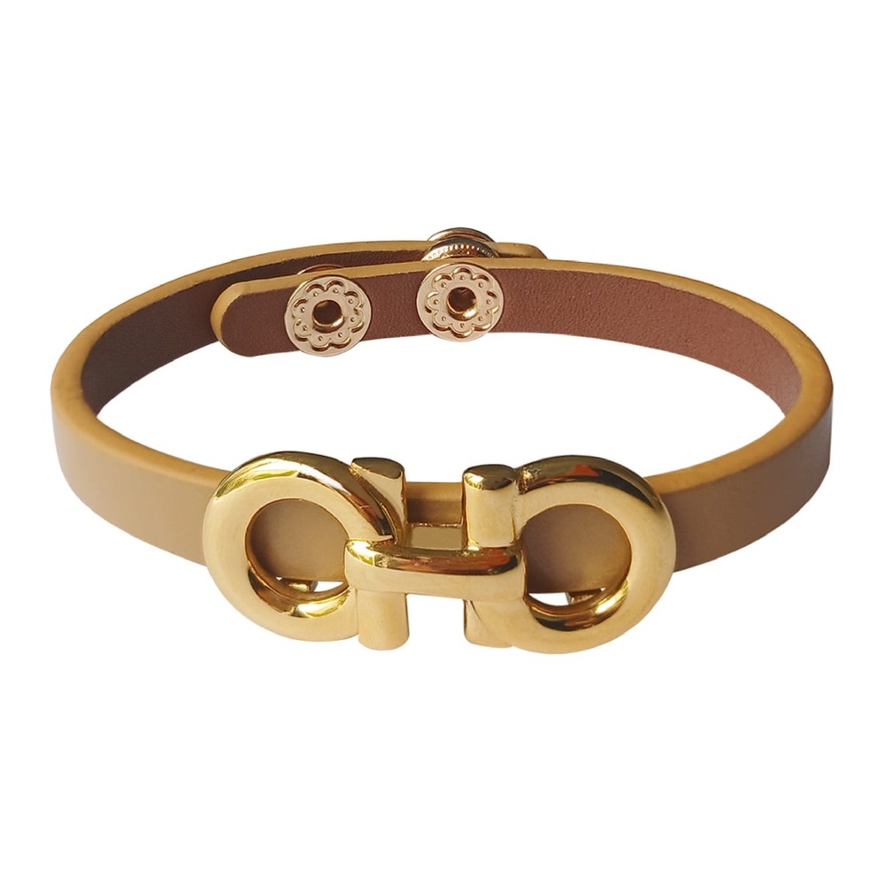Designer 14K Gold Plated Stainless Steel Leather Bracelet